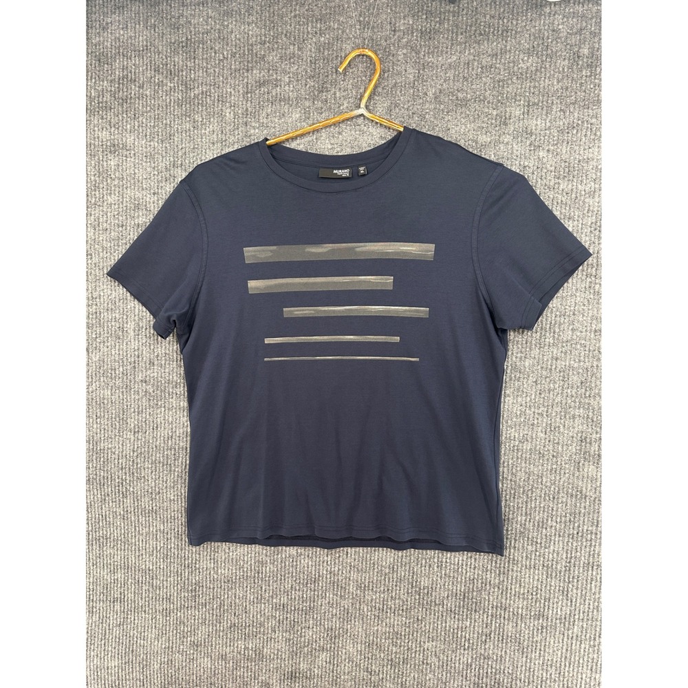 Murano T-Shirt Men XL Navy Blue Excellent Liquid Luxury Slim Fit Graphic Stripe - Picture 1 of 9